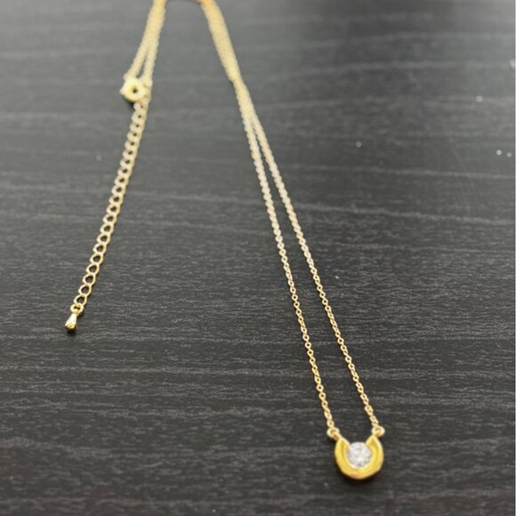 Gold-Tone Crescent Pendant Necklace With Clear Crystal Accent Adjustable Chain 1 - Picture 4 of 6